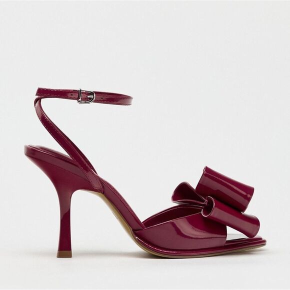 Nwt ZARAβRARE PATENT EFFECT BOW SANDALS HEELS - Picture 8 of 11